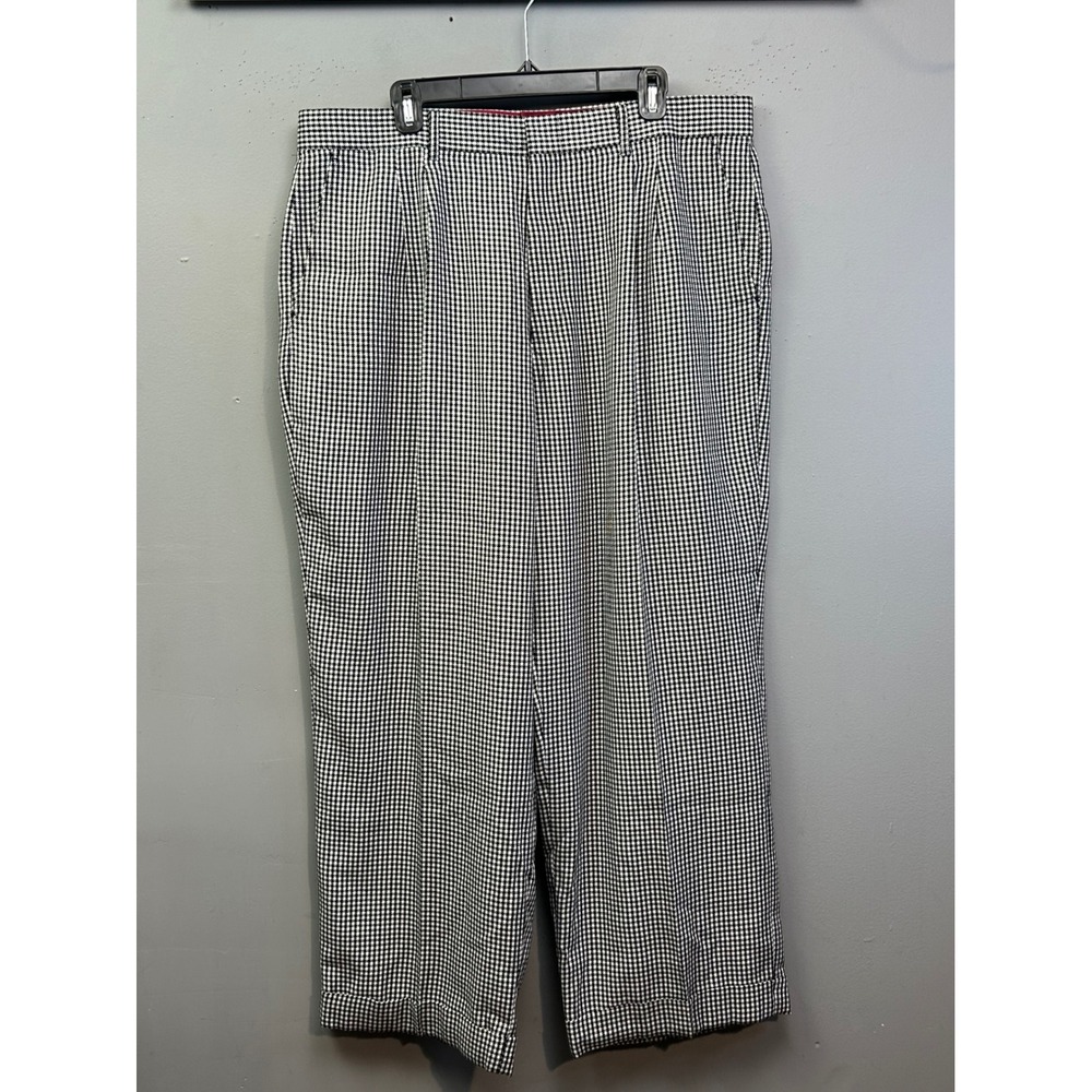 Pallini Dress Pants Men 40L Black White Houndstooth Trousers Cuffed Flat Front